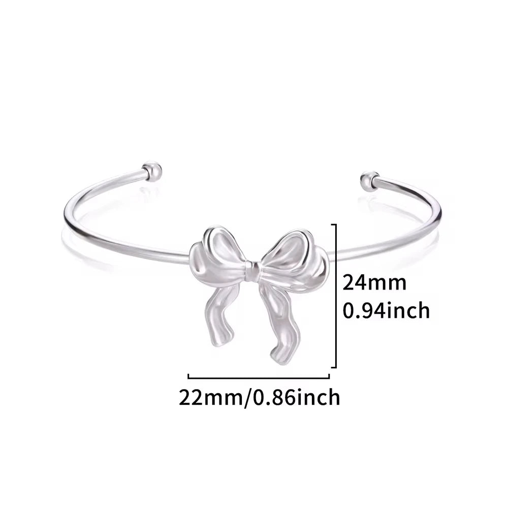 Bow Knot Bangles Bracelet For Women Stainless Steel Bangle Classic Simple Open Adjustable Wrist Jewelry Accessories pulseras BFF
