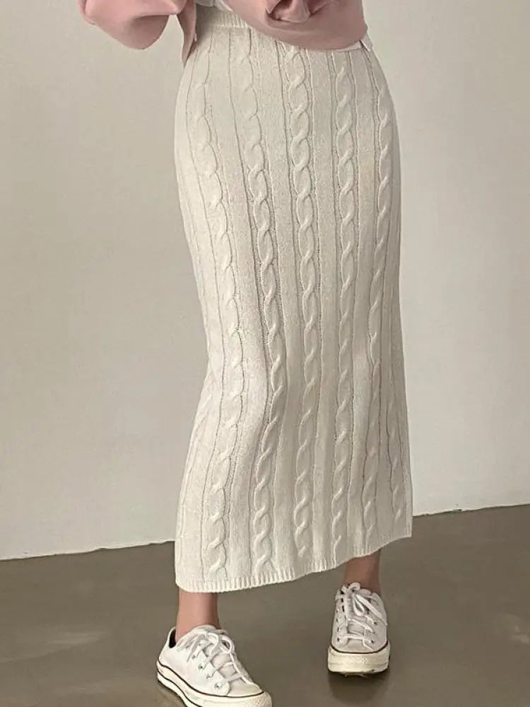 Solid Knitted Skirts For Women 2023 Fashion Autumn Winter Slim Long Skirt Vintage Casual Elastic High Waisted Straight Skirt New