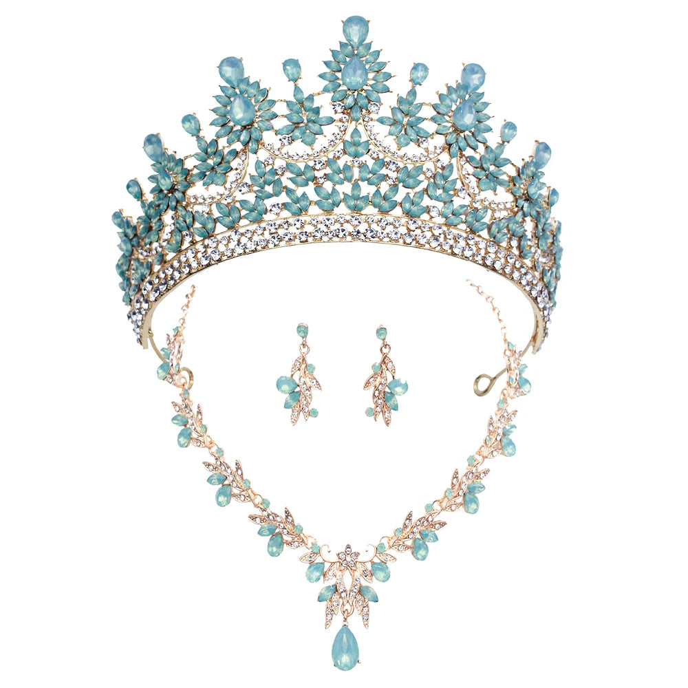 Bridal Crown Jewelry Sets for Women Princess Tiaras and Crowns Choker Necklace Earring Wedding Dress Jewelry Costume Accessories