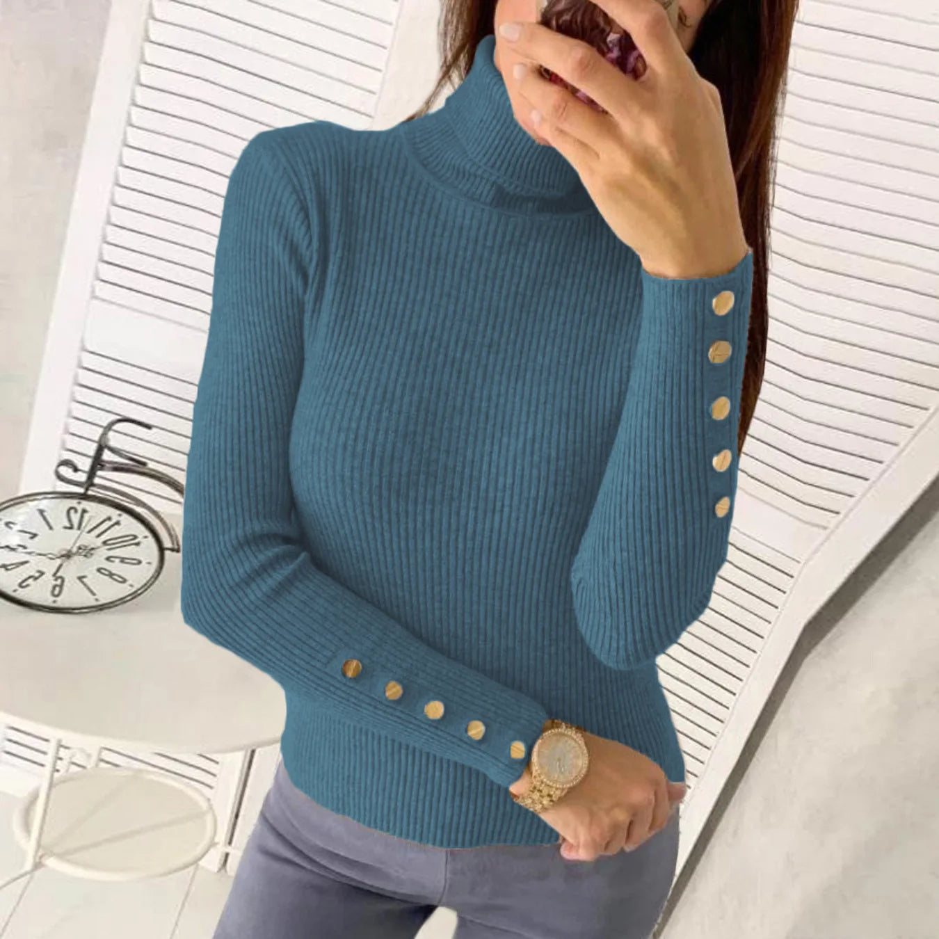 Elegant Sweaters Woman Sueter Negro Sueter Feminino Women's Autumn High Neck Pullover Knitted Sweater New  Tops Mujeres Juvenil