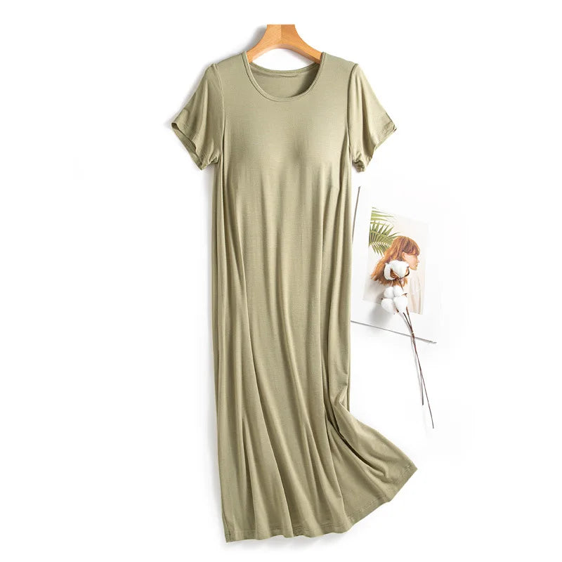 Women's Nightie New Modal Short Sleeve Home Wear Nightdress Casual Chest Pad Comfort Summer Nightgown Female Nightwear Dress