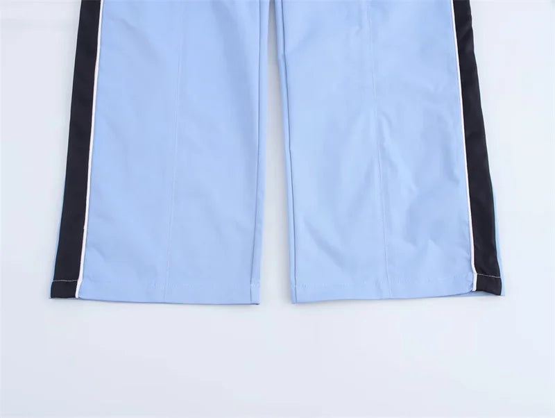 Women's Suit 2025 Autumn New Style Blue Long-Sleeve Striped Decorative Jacket and Pants Suit Casual Fashion Everyday Sports