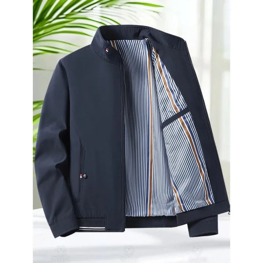 Blazer Jacket Men Casual Jacket Spring Autumn Workwear Stand Collar Zip Up Coats Men Lightweight Business Style Outerwear