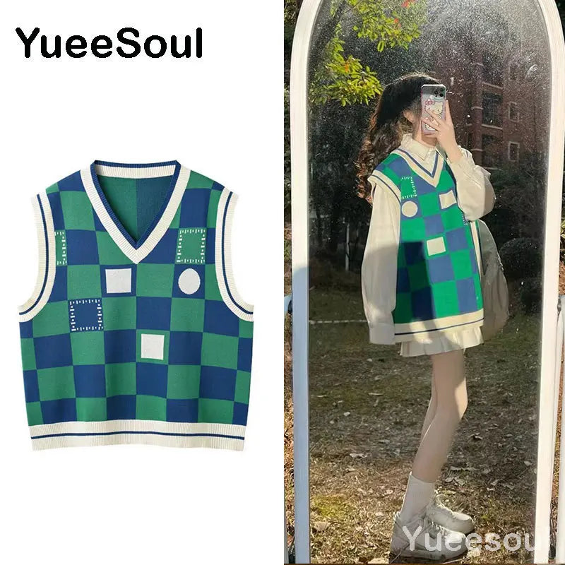 Sweet Kawaii Sweater Vest Printed Sleeveless Casual Outerwear Knitted Waistcoat 2023 Vintage Y2K Spring  E Girl Pullovers Tops