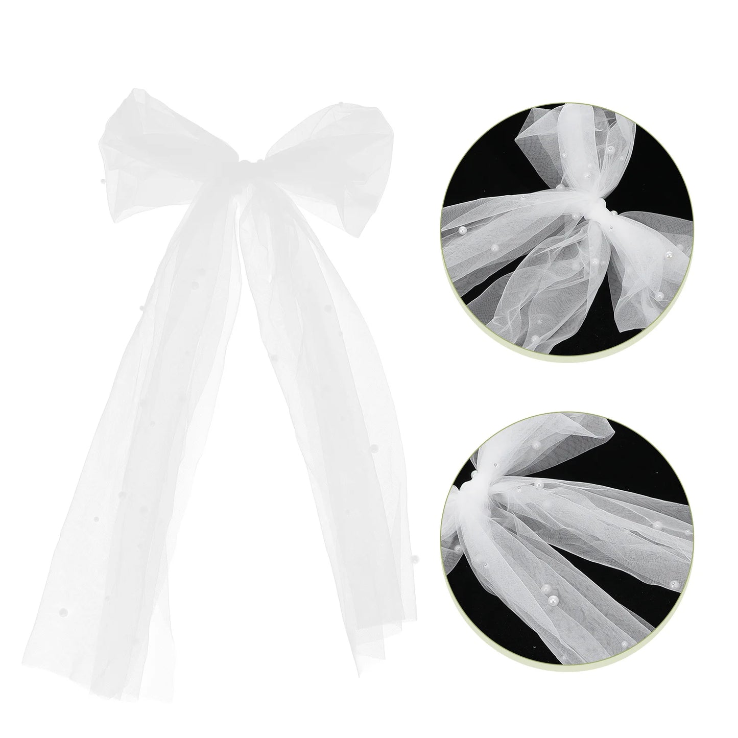 Bridal Bowknot White Beaded Veil Hair Clip Simple Elegant Wedding Accessories Bridal Veil Decor Bride Hairpiece