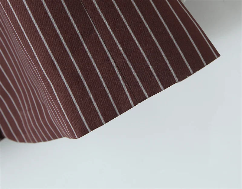 Women's Suit - Blogger Style Brown Striped Loose Fit Two-Button Versatile Blazer Spring and Autumn Fashion Women's Wear