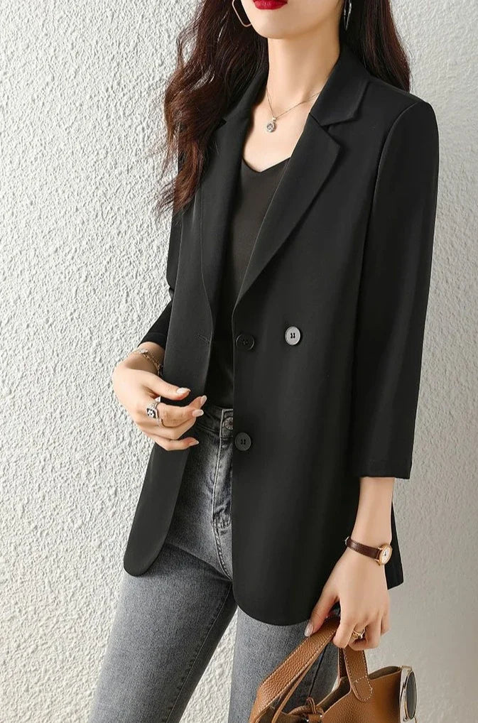Blazer Woman Spring Autumn Thin Jacket Solid Outdoor Korean Style Coats for Women Tailoring High Quality Trend 2025 Outerwears