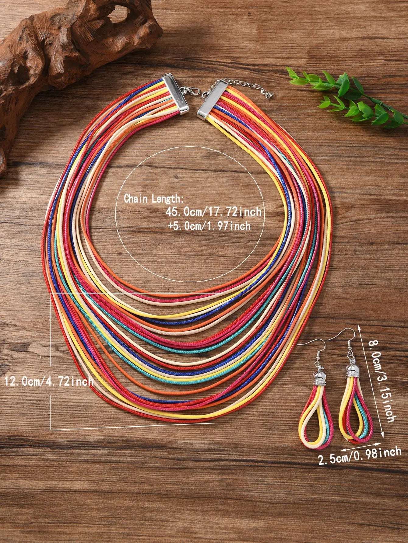 Jewelry Sets for Women, Multi-layer Wax Thread Hand-woven Necklace, Fashion and Personality Choker + Dangle Earrings