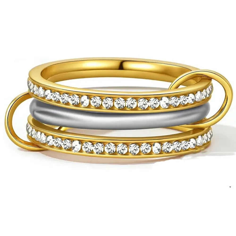 Stacking Rings Stainless Steel 3-layer Mixed Color Women's Ring New Waterproof Jewelry Party Birthday Gift