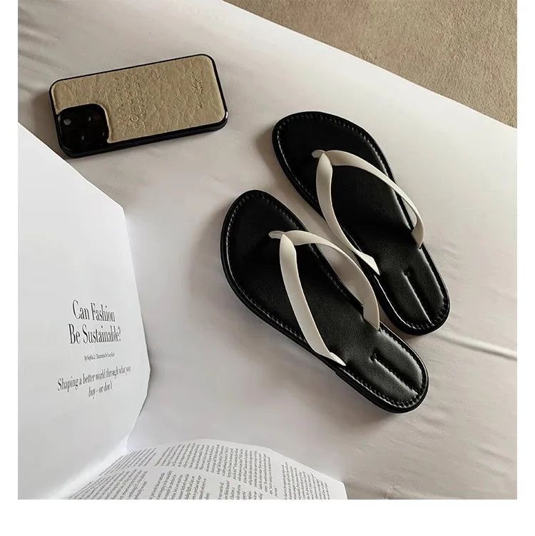 Slippers Casual Low Female Shoes Rubber Flip Flops Slides Luxury 2025 Summer Flat Hawaiian PU Hoof Heels Rome Scandals Fabric Si