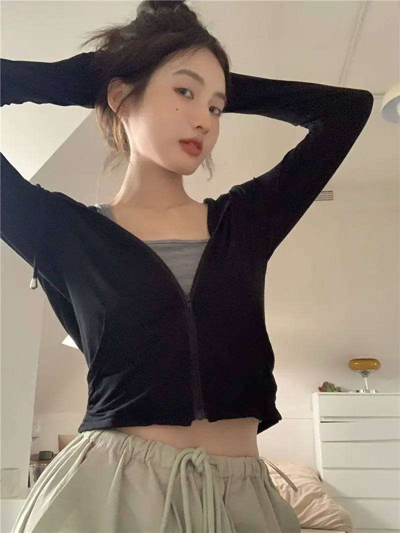 Hooded Jackets Women Thin Sunscreen Solid Fashion Summer Long Sleeve Cropped Coats All-match College Breathable Sporty Popular
