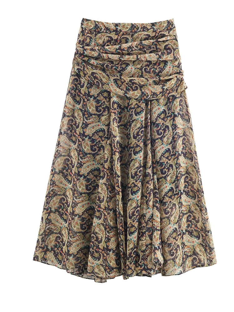 Women Wrinkle Skirts 2025 Women Summer Autumn New Fashion Leisure Print High Waist Skirts Women Elegant Party Skirts