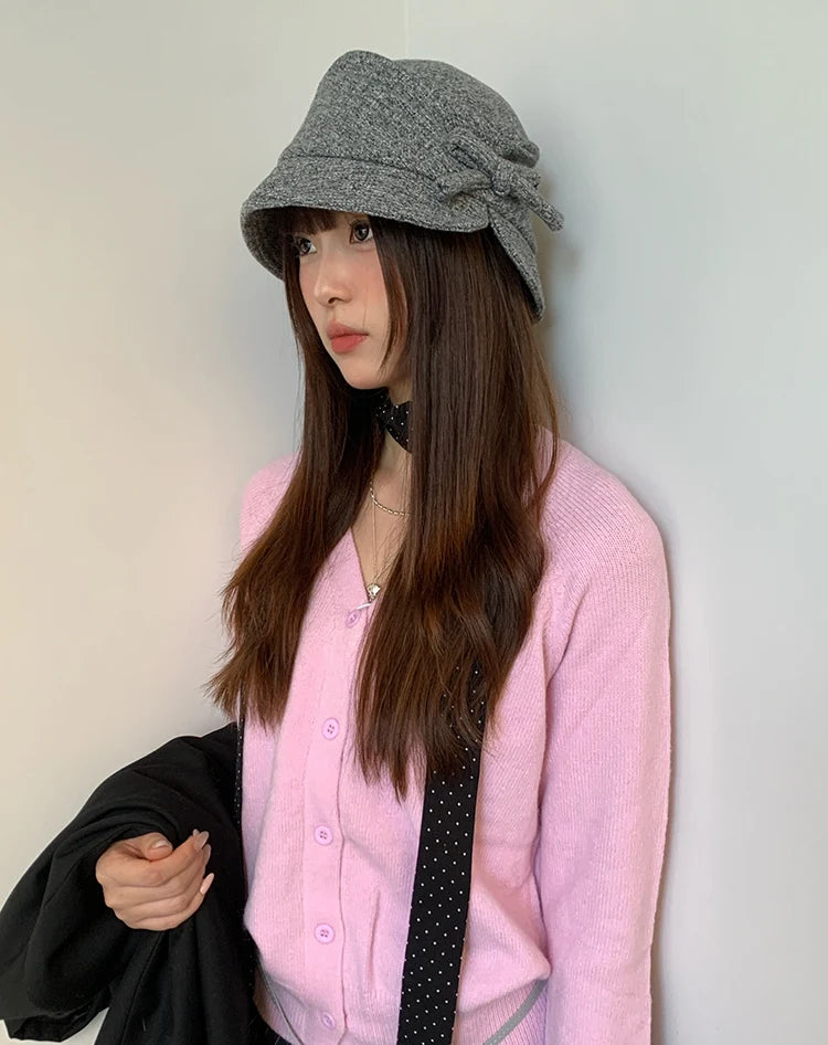 Fashionable Bow-Tie Bucket Hat For Women Which Makes Your Face Look Smaller New Retro Versatile Hat For Autumn And Winter