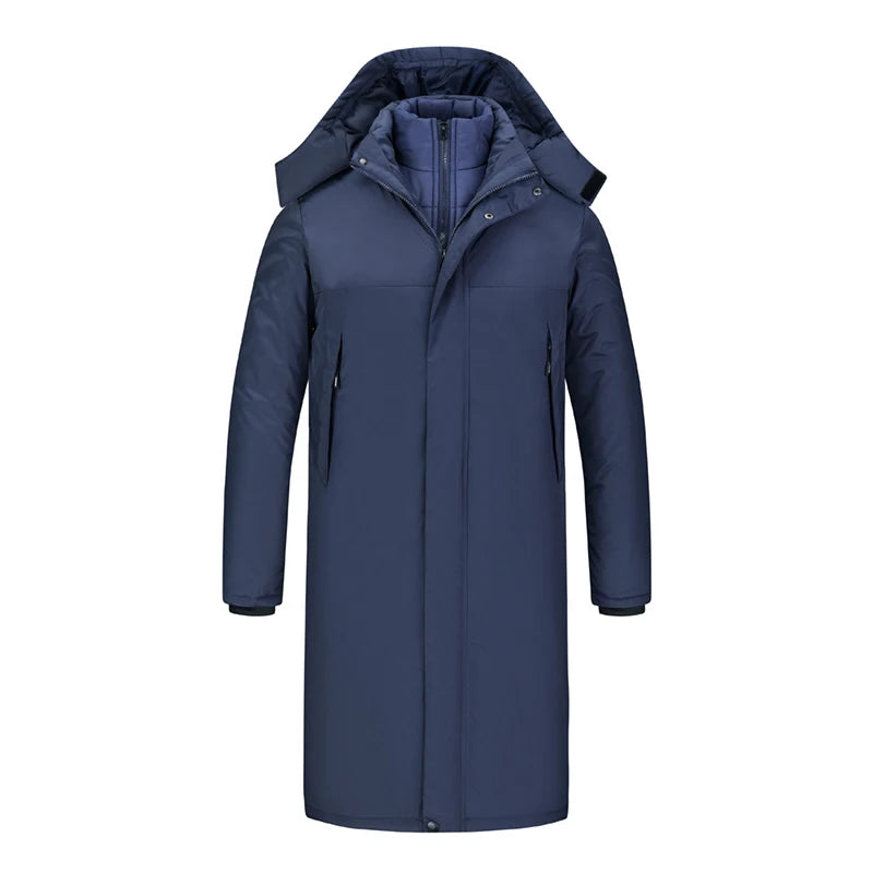 Winter Jacket 3 1-in -1 Removable 2-piece Set Mens Retro Long Warm Padded Jacket Snow Waterproof Thick Hooded Windbreaker Parkas