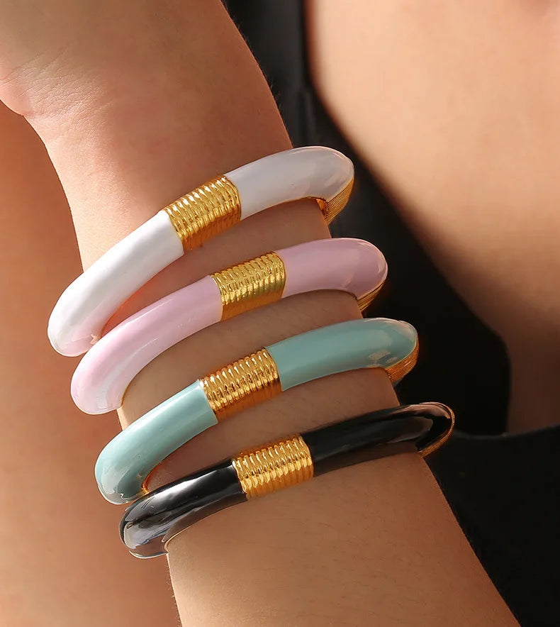 Vintage Enamel Bracelet Bangles For Women 18K Gold Plated Waterproof Women's Hand Bracelets Cuff Bangle Fashion Ladies Jewelry