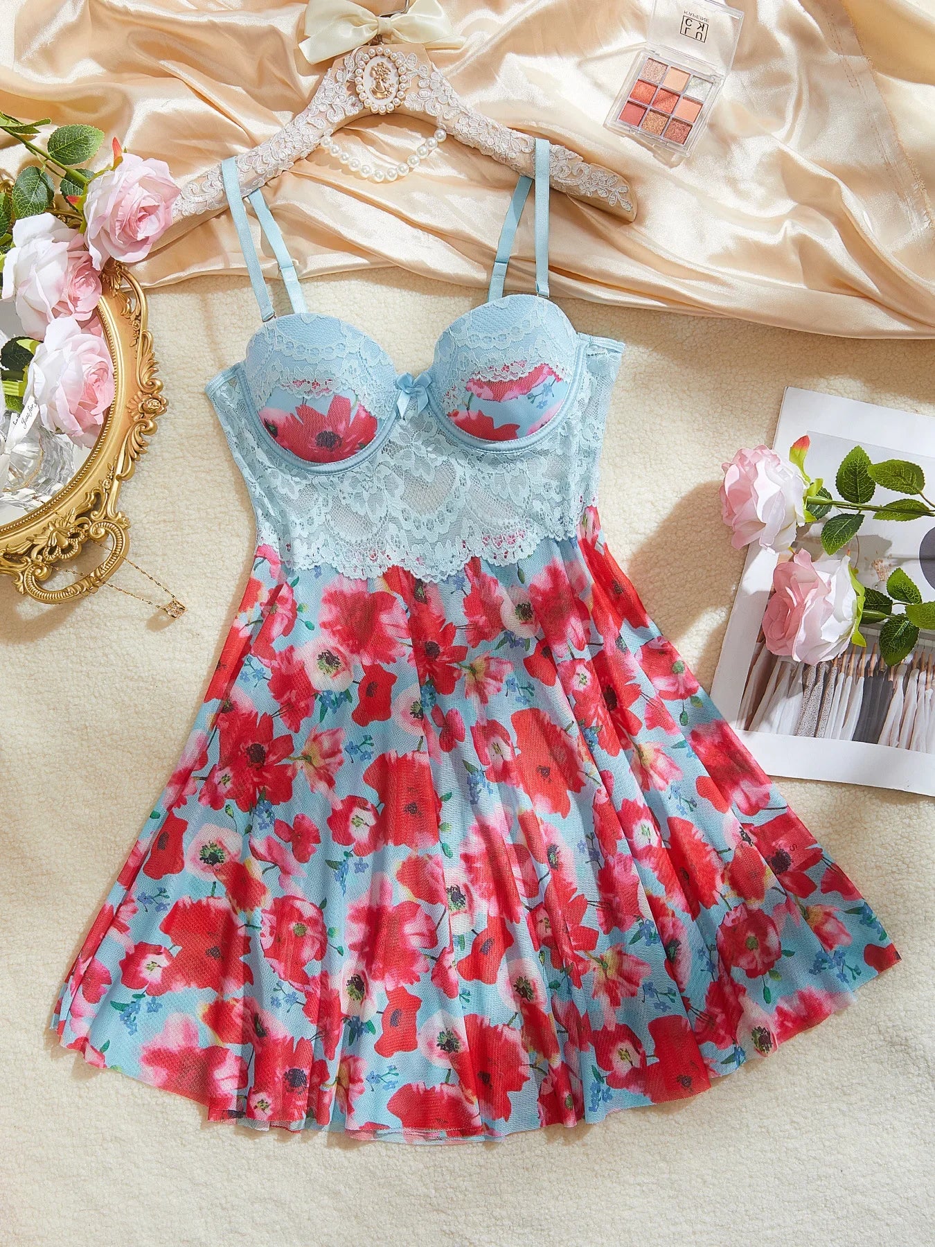 Sexy Nightgown Woman Print Floral Romantic Lingeries Attractive Sleepwear Summer Pajamas Intimate Babydoll New Dresses