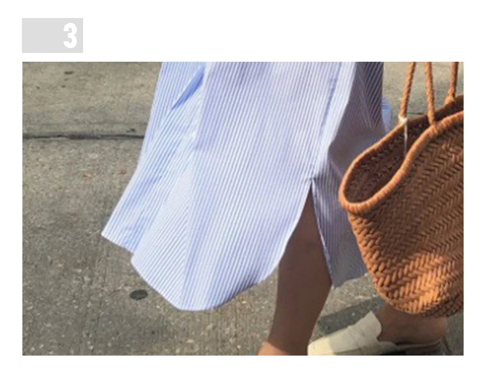 Women's Skirt Popular Fashion Casual Office Lady Dress New Korean Striped Versatile Lapel Female Long Sleeved Long Classic Skirt