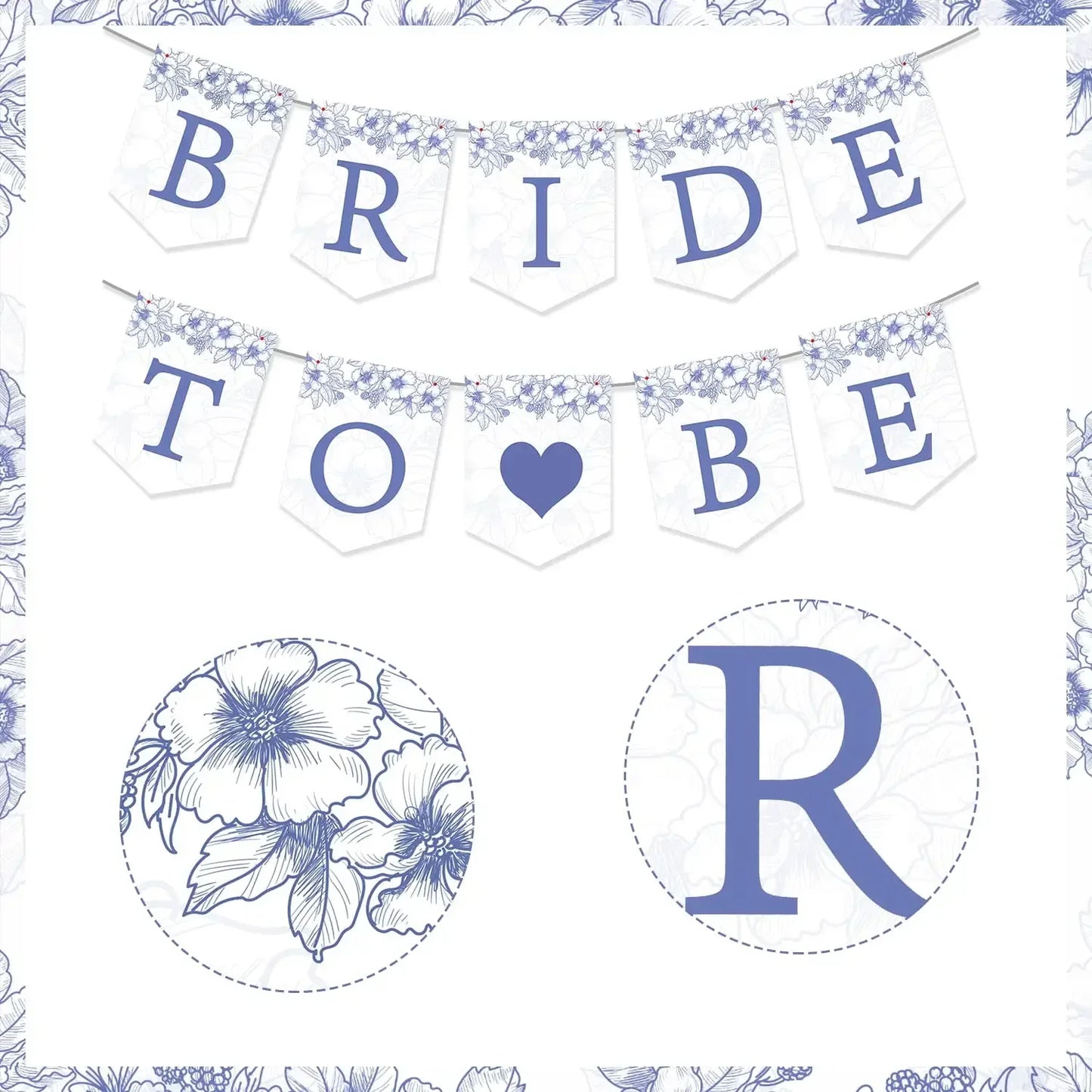 Bride To Be Banner, Blue Floral Bachelorette Bridal Party Banner for Bachelorette Bridal Party Decorations & Decor