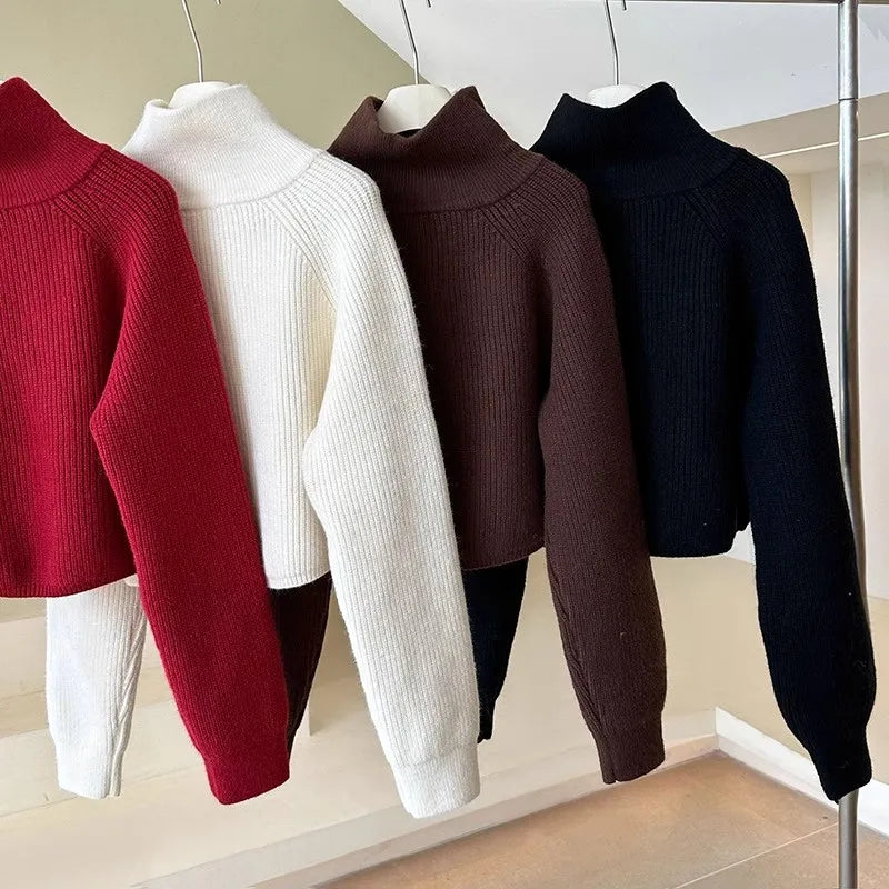 Sweater Pullover Women Autumn Winter 2025 New Zipper Underlay Loose Short Style Popular Premium Sweater Female Tops
