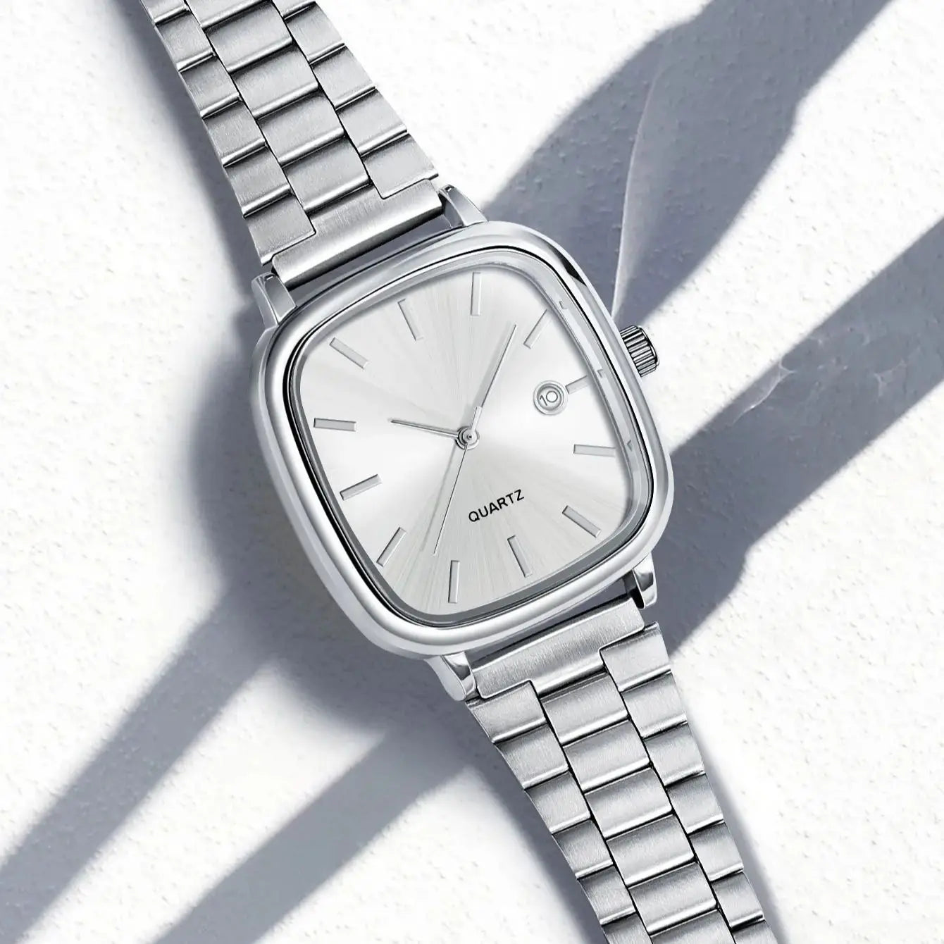 LUCKY FOX Modern minimalist square watch Business mens metal watch stainless steel chain multi-scene commuter watch