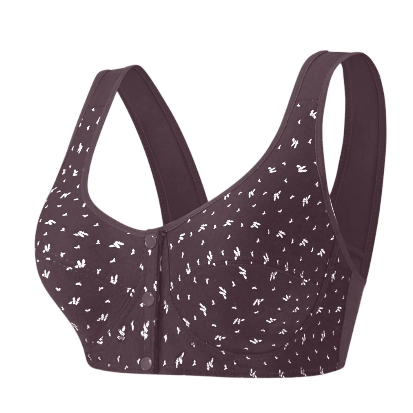 Women Fashion Casual Bra Small Flower Pattern Decor Vest Style Front Buckle Lingerie Lady Elegant Comfortable Daily Underwear
