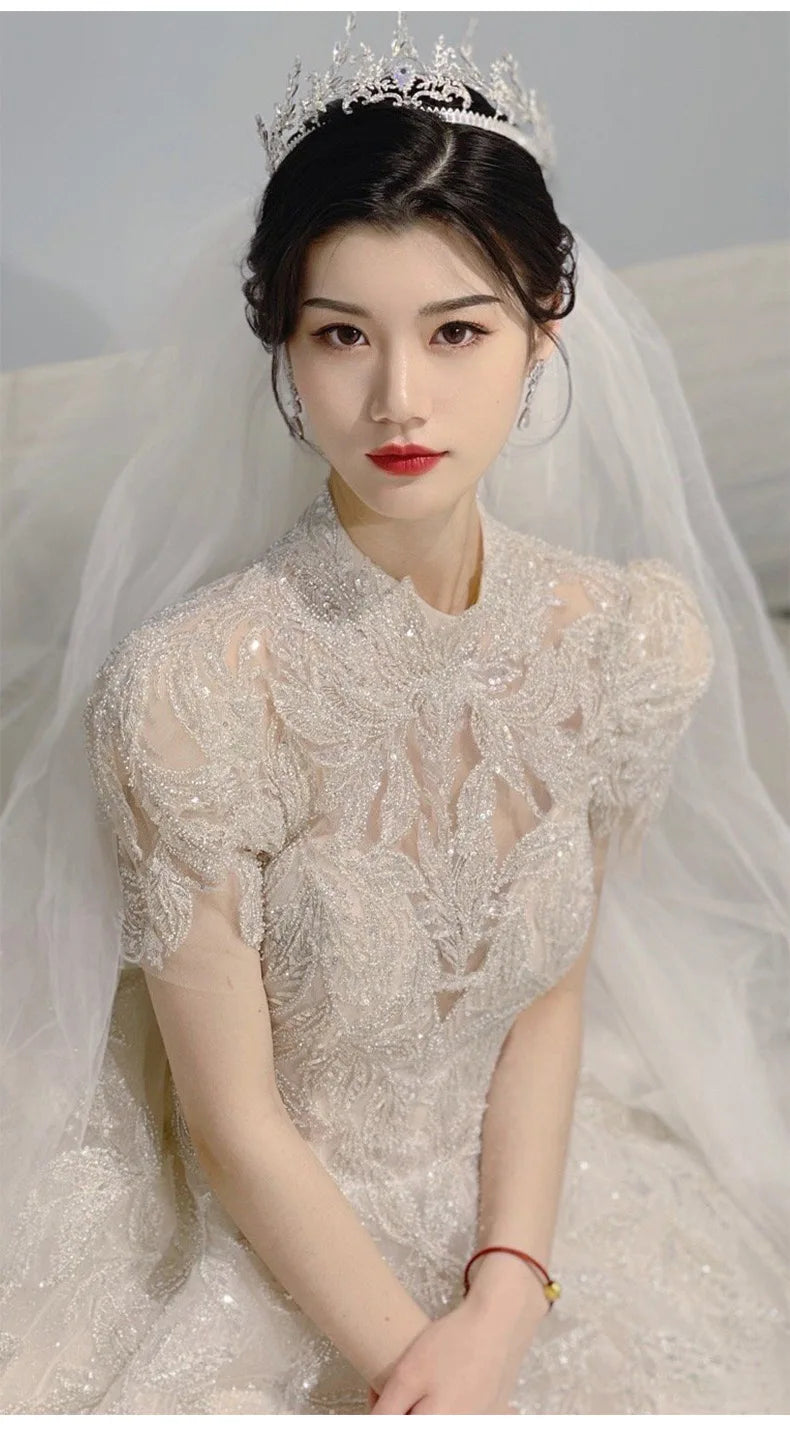 Bridal Palace Gorgeous Princess Style Short Sleeves Bubble Sleeves Main Wedding Dress Style Simple Small Tailored Customized