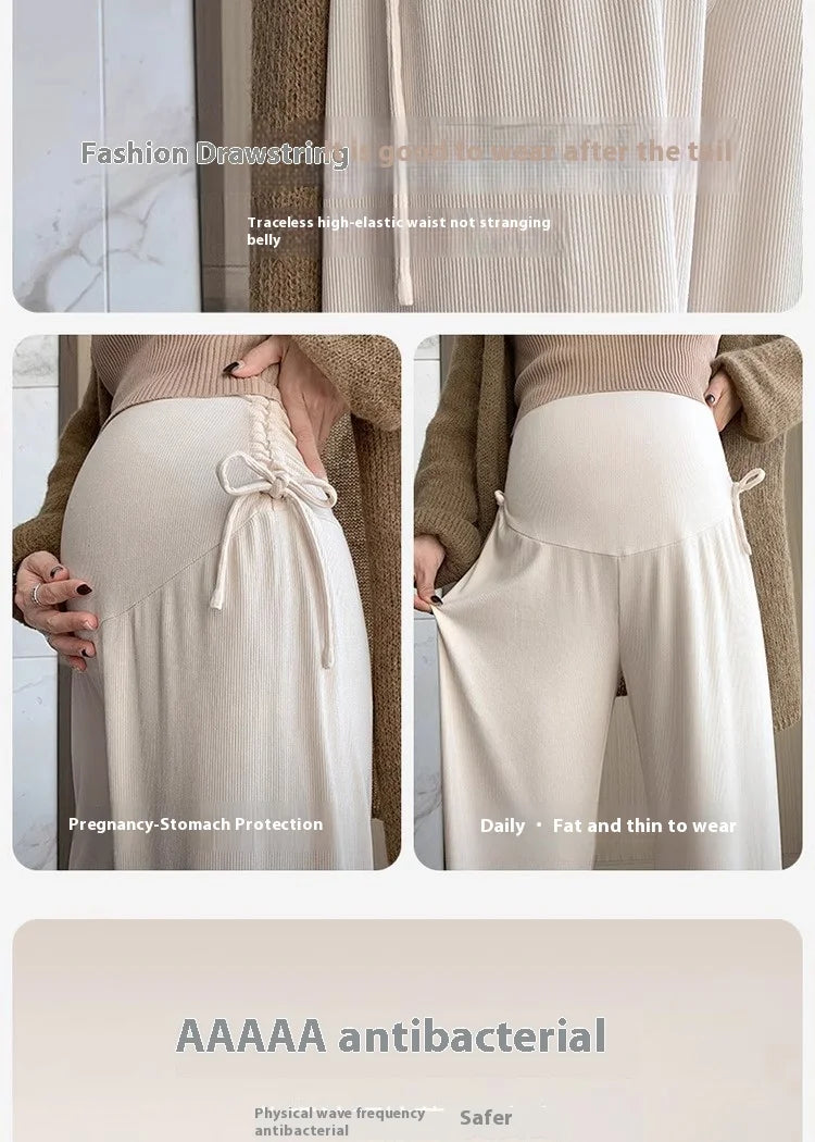 Maternity Trousers Spring and Autumn Outside Wear New Summer Petite Casual Drawstring Straight Wide Leg Trousers Maternity Wear