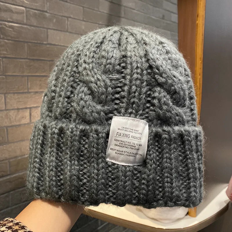 New Hat Women's Coarse Knitted Knitted Wool Hat Autumn and Winter Versatile Big Head Circumference Green Loose Ins Trendy F