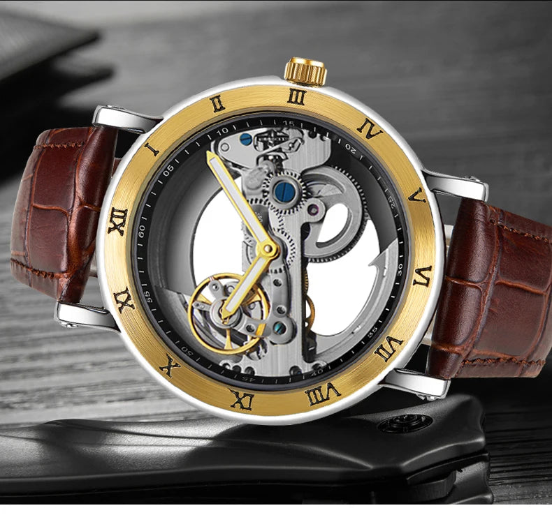 Mechanical Wristwatches Watches for Man Watches Golden Bridge Skeleton Automatic Mechanical Mens Watch reloj hombre montre homme