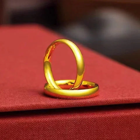 Pure Plated Real 18k Yellow Gold 999 24k Ring Colorless Women's Opening Adjustable Inside and Outside One Color Matte Faced Coup