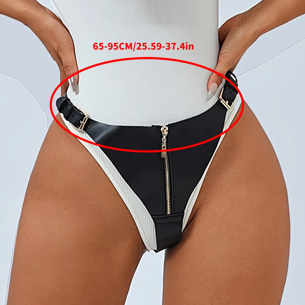 Women's sexy black PU panties, exquisite and high-end style