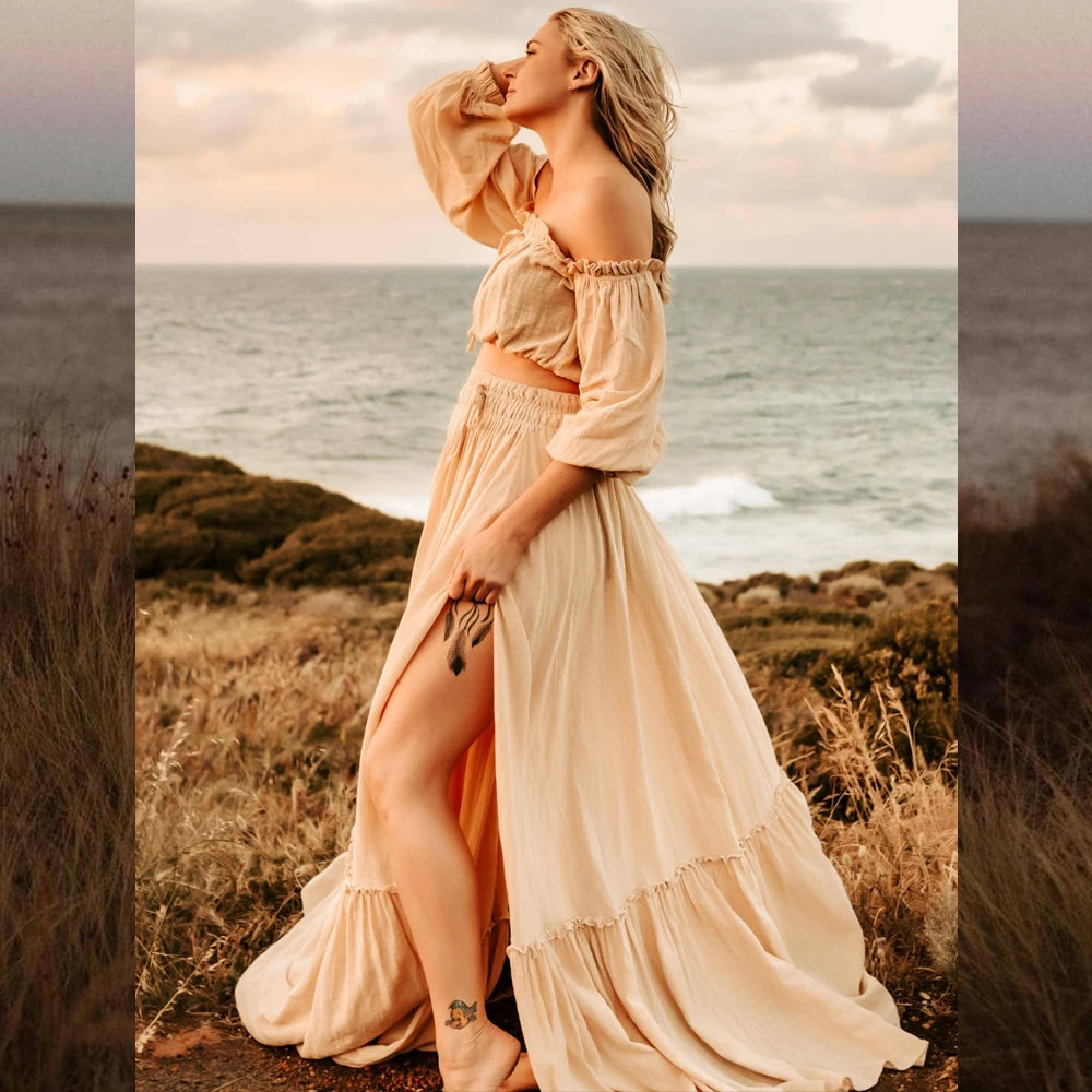 Maternity Dress For Photoshoot Pregnancy Vintage Pregnant Women Wear Comfortable Linen Cotton Dress Bohemian Boho Pregnant Dress