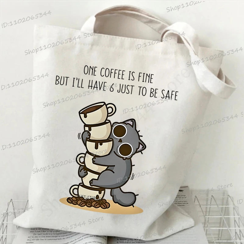 Women's Handbags Meme Cat Funny Canvas Shopping Bags Cartoon Animal Shoulder Bag Folding Reusable Tote Bags For Women Men
