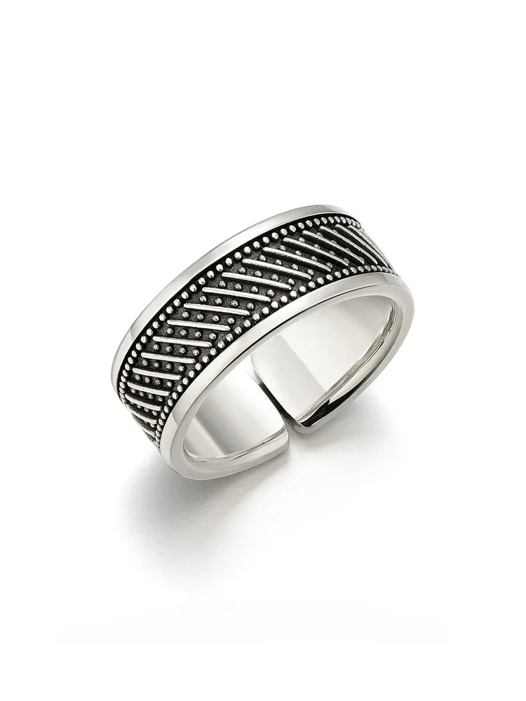 New Silver Color Fashionable and Simple Retro Men's Ring Unique Design Trendy and Versatile High End Sense Jewelry