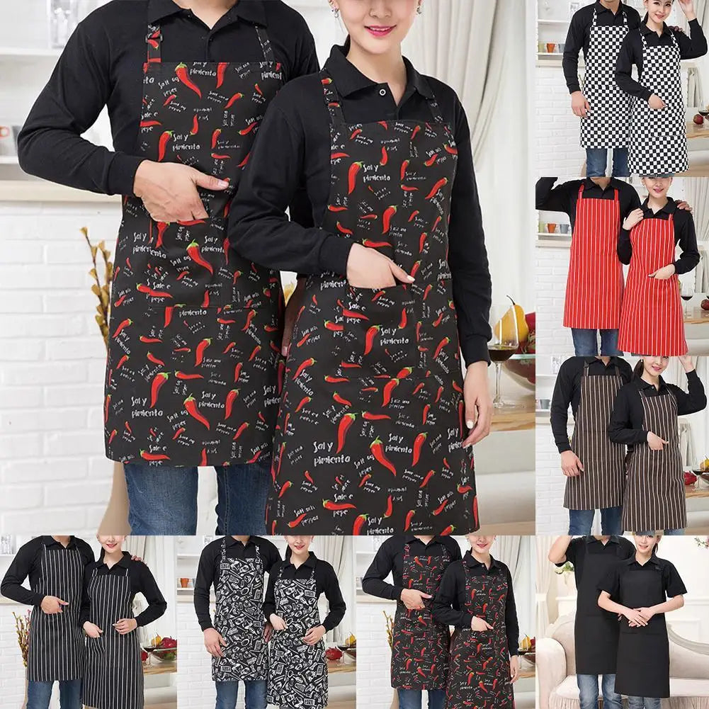 Kitchen Cooking Apron Chef Halterneck Apron With 2 Pockets Catering Sleeveless Aprons Men Woman BBQ Waiter Printing Apron