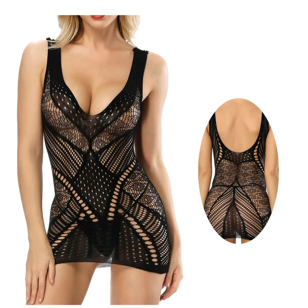 New Babydooll Lingeries Body Sexy Hot Adult Female V Neck Night Dress Underwear Silk Sleepwear Porno Erotic Transparent Costume