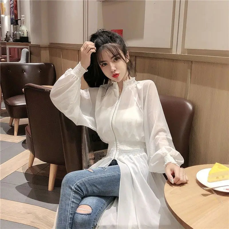 Long Jackets Women Summer Thin Sun-proof Korean Fashion Ins Sheer Breathable Casual New Solid Clothing Female Harajuku All-match
