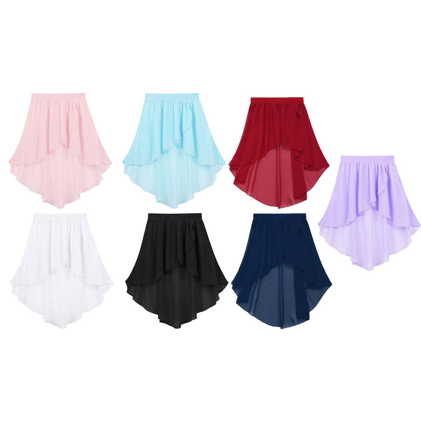 Girls Skirts High-Low Chiffon Skirt for Girl Elastic Waistband Ballet Modern Lyrical Dance Leotards Wrap Skirt Child Dancewear