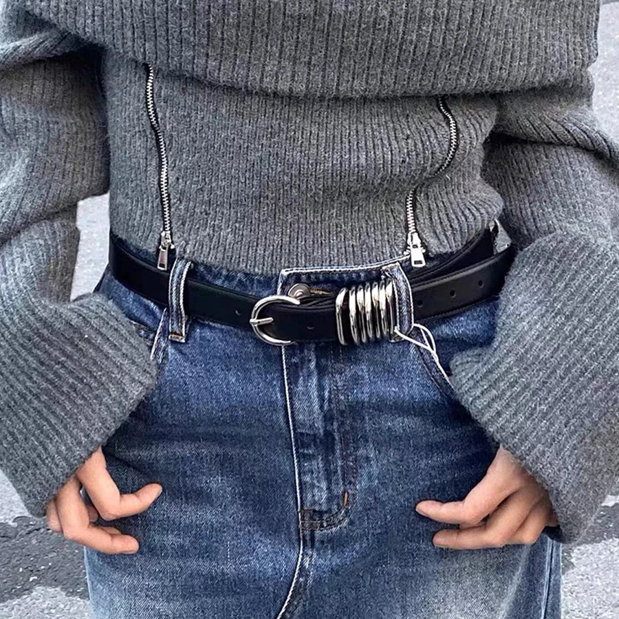 Belt for women niche design high sense of everything embellished with jeans with wire loop pin buckle belt black