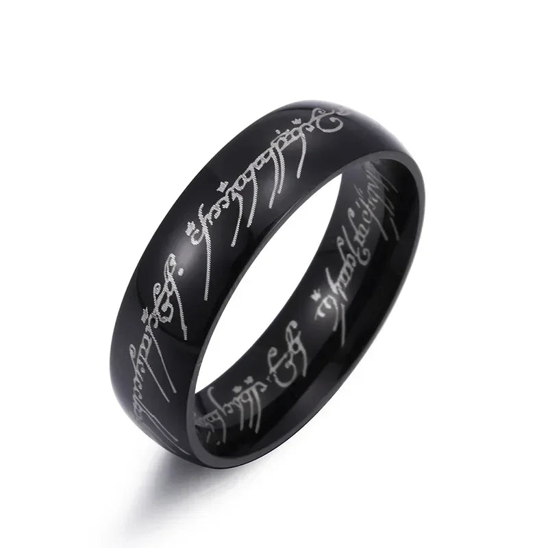 Lord of The Finger Rings Movie with The Same Inside and Outside 3D Engraving Spanish Sanskrit Ring