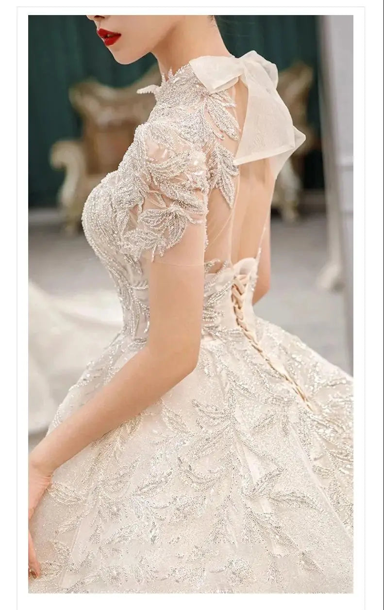 Bridal Palace Gorgeous Princess Style Short Sleeves Bubble Sleeves Main Wedding Dress Style Simple Small Tailored Customized