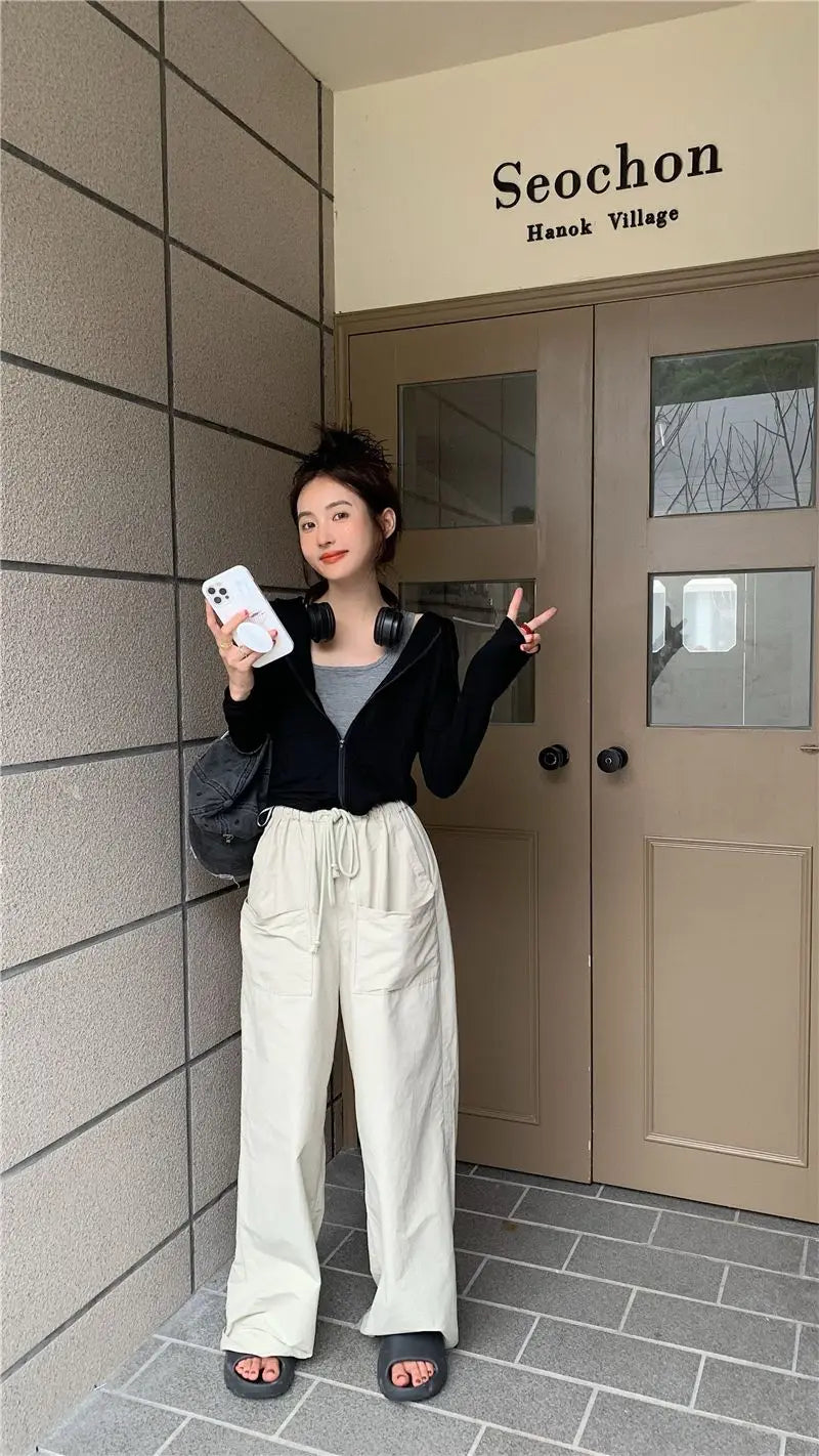 Hooded Jackets Women Thin Sunscreen Solid Fashion Summer Long Sleeve Cropped Coats All-match College Breathable Sporty Popular