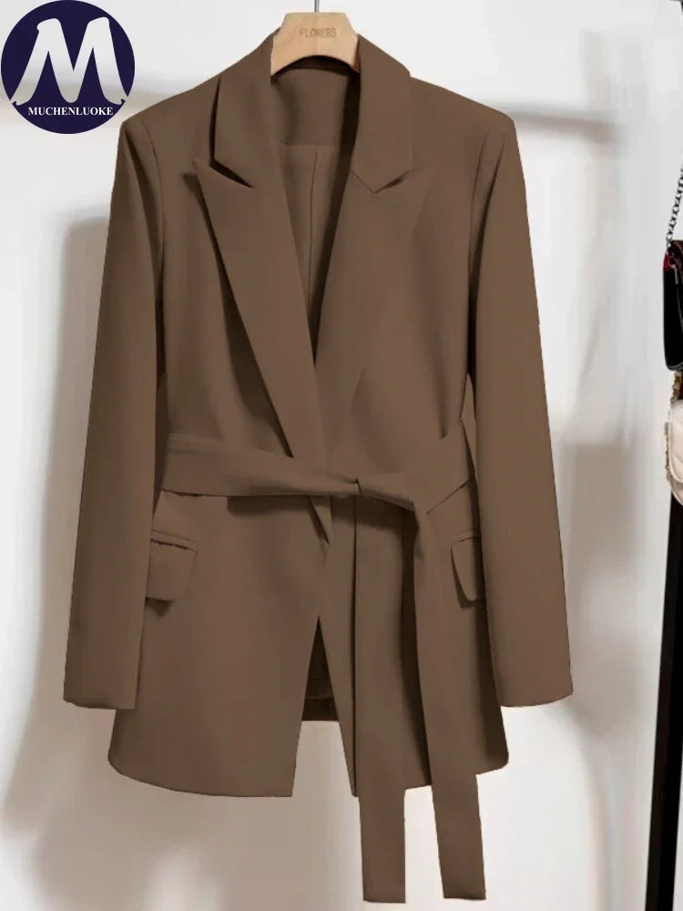 Blazer Woman 2024 Spring Autumn New Korean Fashion Long Sleeved Lace Up Blazers Coats Casual Loose Women's Office Blazer Tops