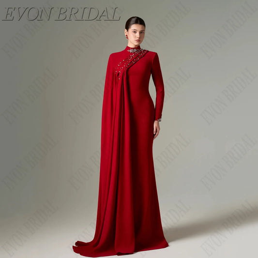 EVON BRIDAL High Neck Long Sleeves Formal Evening Gown Beading Satin Celebrity Red Carpet Dresses Mermaid فساتين سهرة Customized