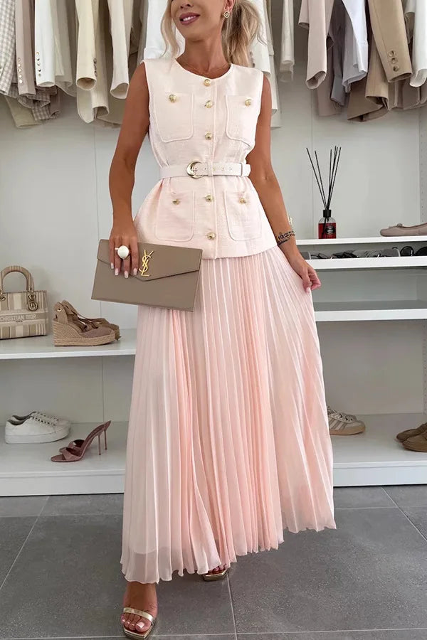 Elegant Long Dresses 2 Piece Set Women Summer Autumn Top Single Breasted Tweed Jacket A Line Chiffon Maxi Skirts Suits Outfits