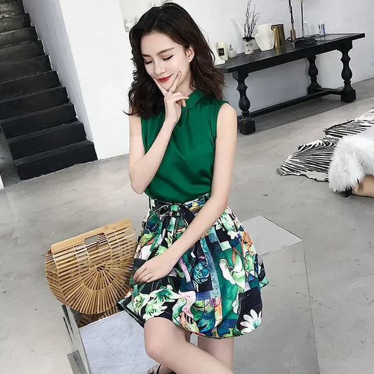 Women's Two Piece Set Skirt Printing Dress Mature Summer Clothes 2025 Y2k Festival Full New Matching in The Same Female Outfits