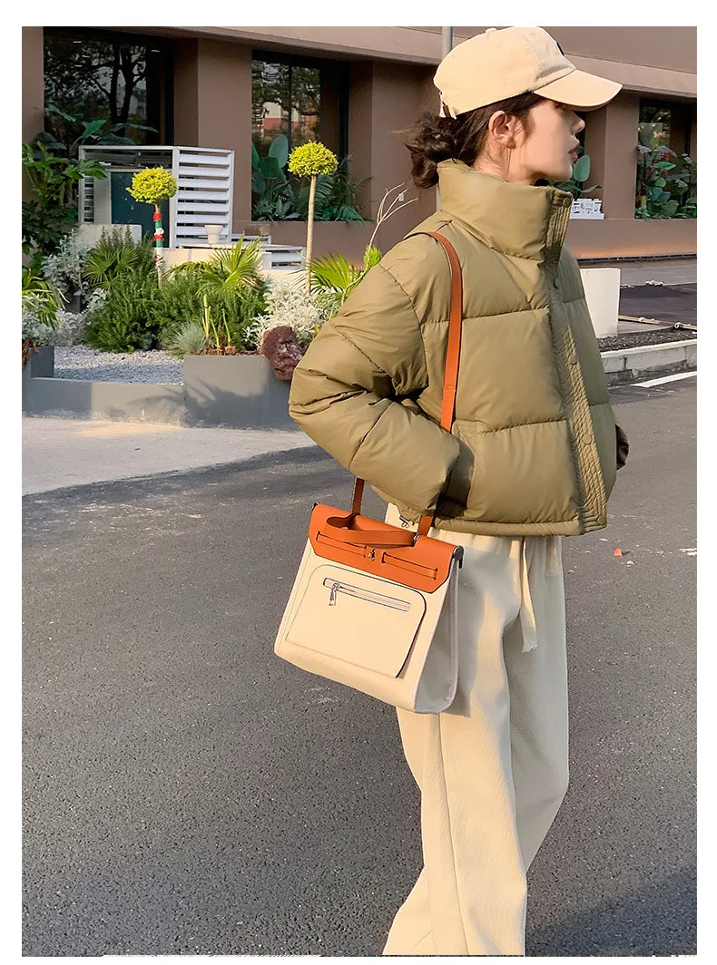 Winter Cropped Jacket Women Clothing Warm Short Puffer Jackets Lightweight Chic Stand Up Collar Student Cotton-padded Jacket New