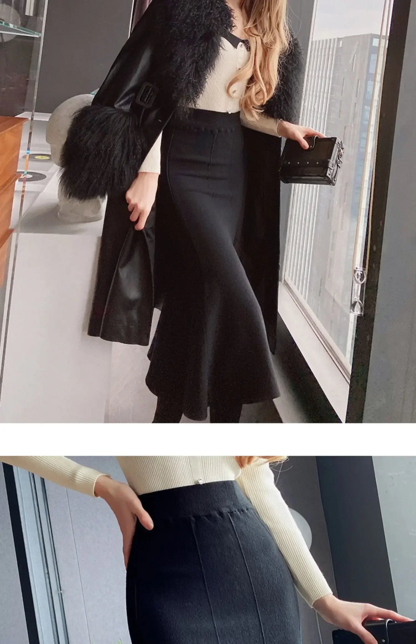 Women's Skirts 2025 Autumn Winter Fashion Knitted Long Skirts for Women Green Vintage Slim Office Lady A-LINE Fishtail Skirt