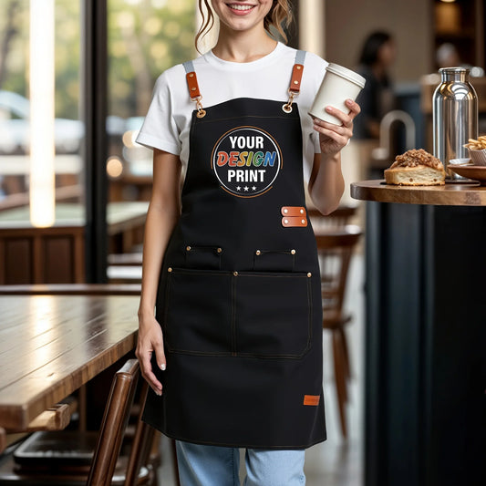 Kitchen Waterproof Apron Manufacturers Customized Logo Apron With Pockets for Restaurant Bar Shop Cafes Beauty Nails Studios