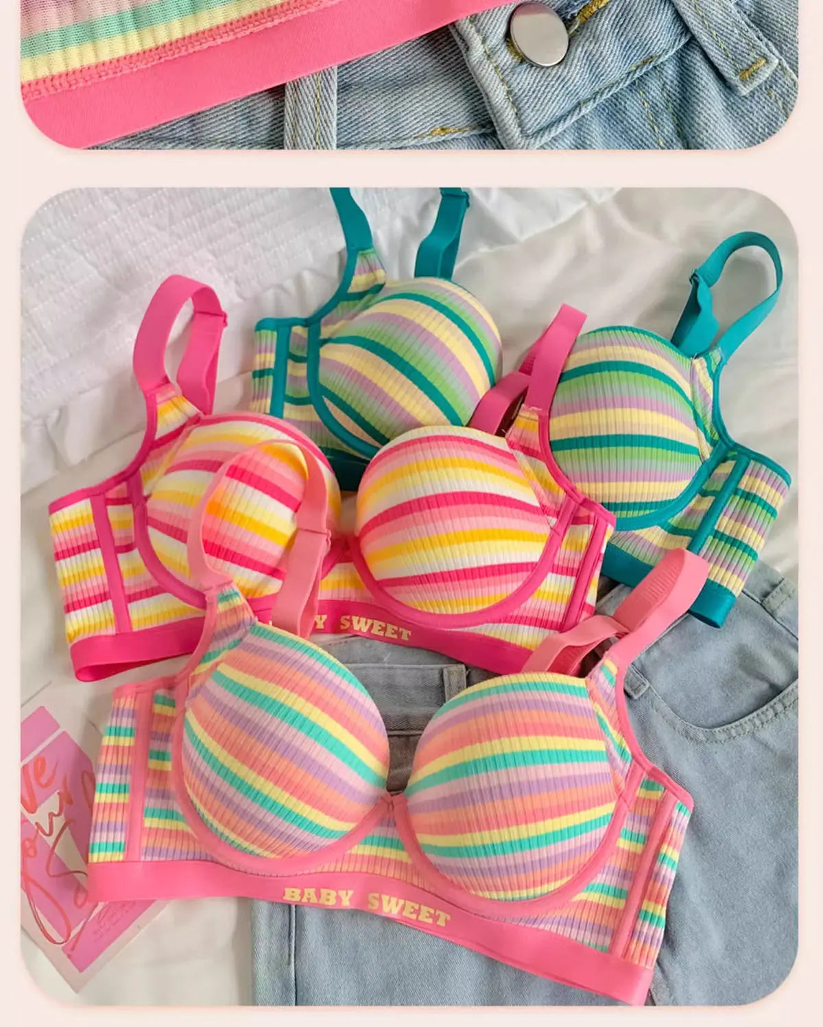 Sexy Bra for Women Tops Dopamine Rainbow Girl Seamless Bra Steel Ring Free Underwear Lingerie Bralette